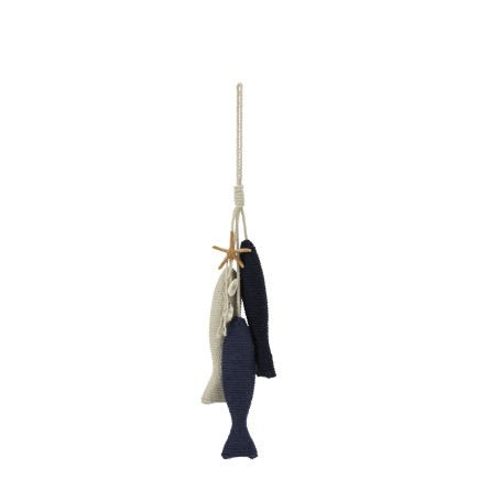Suspensión pez de cuerda y madera azul 5,2 x 9 x 55 cm