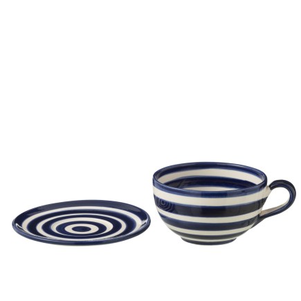 Tazza e piattino in ceramica blu navy 13x13x7 cm