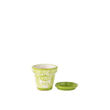 Vaso com pires em cerâmica verde 21x21x19 cm