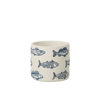 Cache-pot en ciment blanc 14x14x13 cm