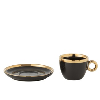 Coffret de 4 tasses et soucoupes en céramique noir 13,6x13,6x1,8 cm