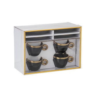 Set di 4 tazze e piattini in ceramica nera, 13,6x13,6x1,8 cm