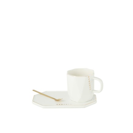 Taza con cuchara de cerámica blanca 17.8*12.2*8 cm