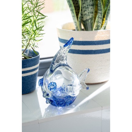 Presse-papier poisson en verre bleu 14x12.3x15 cm