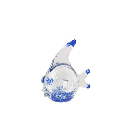 Presse-papier poisson en verre bleu 14x12.3x15 cm