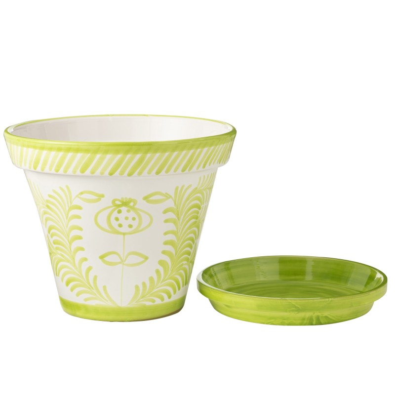 Vaso di fiori con piattino in ceramica verde 50x50x40 cm