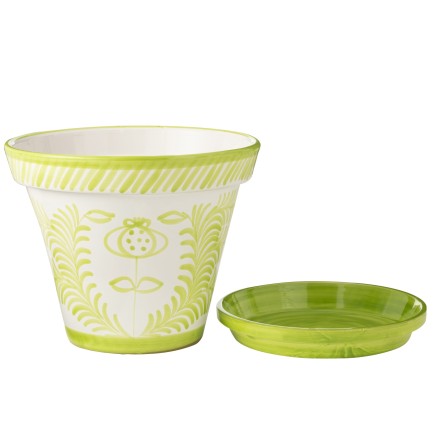 Vaso com pires em cerâmica verde 50x50x40 cm