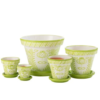 Vaso com pires em cerâmica verde 50x50x40 cm