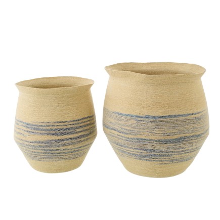 Set di 2 cestini in giunco blu e beige 53x53x52 cm