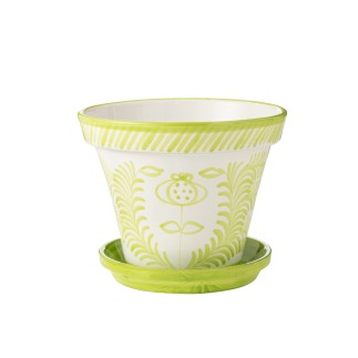 Vaso di fiori con piattino in ceramica verde 50x50x40 cm