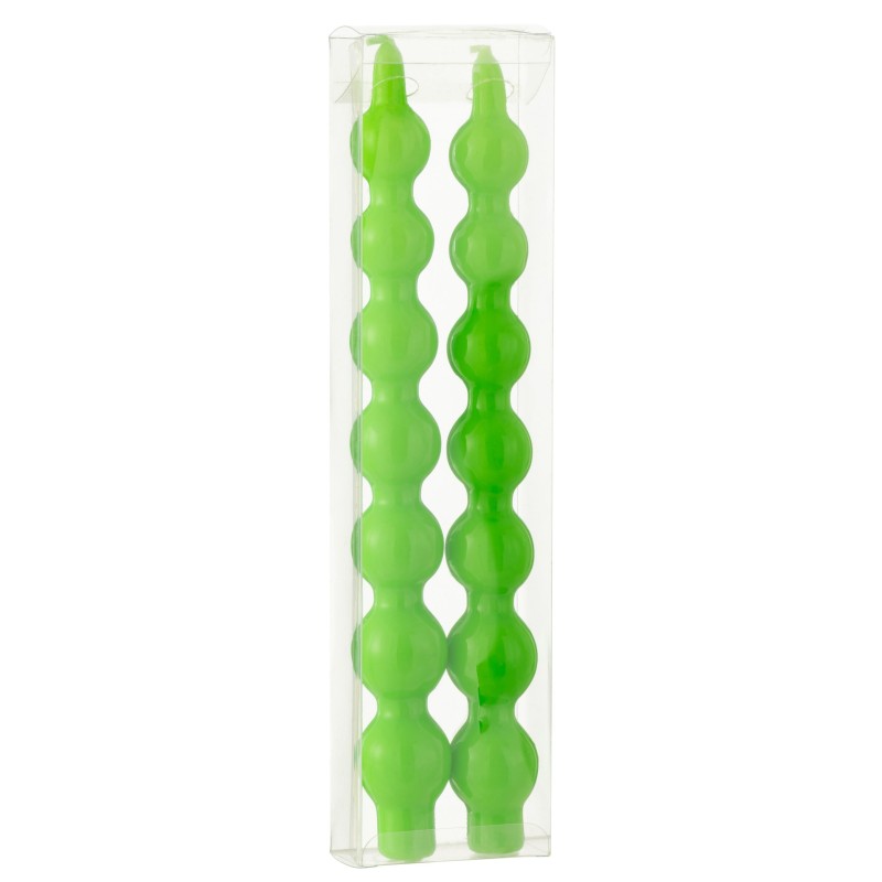 Boite de 2 bougies torsadée 3h en paraffine verte 7.5x3x26 cm Boite de 2 bougies torsadée 3h en paraffine verte 7.5x3x26 cm
