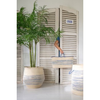 Set de 2 paniers en jonc de mer bleu et beige 53x53x52 cm