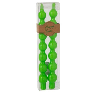 Boite de 2 bougies torsadée 3h en paraffine verte 7.5x3x26 cm