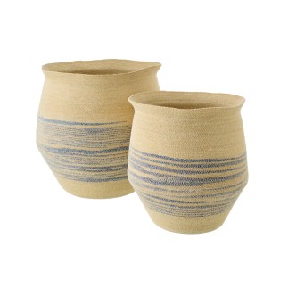 Conjunto de 2 cestos em junco marinho azul e bege 53x53x52 cm