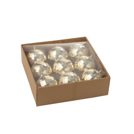 Boite de 9 boules de Noël disco en plastique doré D.10 cm