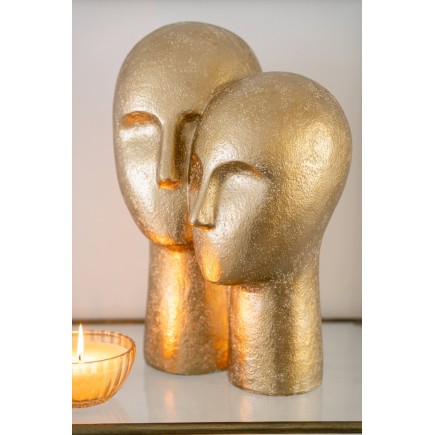 Tête de couple en résine doré 31x21x42 cm