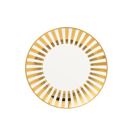 Prato de porcelana branca e dourada, 27 x 2,5 cm
