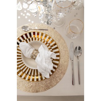 Plato de porcelana blanca y dorada, 27 x 2,5 cm