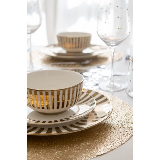 Plato de porcelana blanca y dorada, 27 x 2,5 cm
