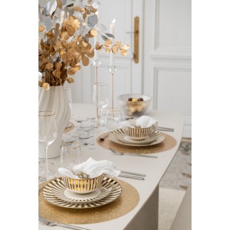 Plato de porcelana blanca y dorada, 27 x 2,5 cm