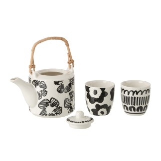 Théière avec tasses à motifs en céramique blanche 16x11.5x12 cm