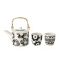 Théière avec tasses à motifs en céramique blanche 16x11.5x12 cm Théière avec tasses à motifs en céramique blanche 16x11.5x12 cm