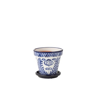 Vaso di fiori con piattino in ceramica blu scuro 27x27x25 cm