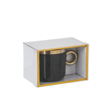Caneca de cerâmica preta e dourada, 9,6 x 9,6 x 8,4 cm