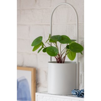 Cache-pot avec anse en métal blanc 13x13x36 cm