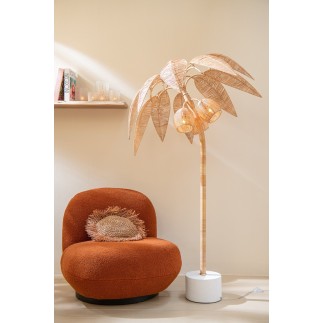 Cadeira lounge com base em madeira e tecido castanho 81x95x71 cm