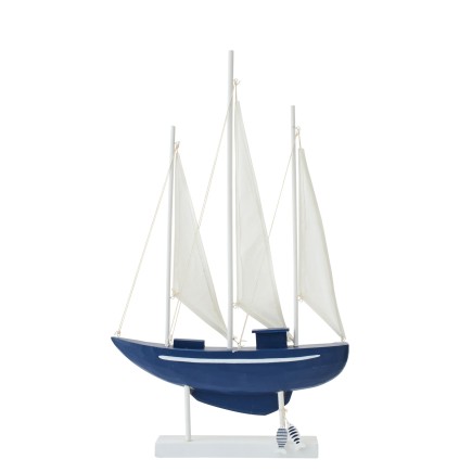 Velero decorativo de madera azul con tres mástiles, 42,5 x 8,2 x 79 cm