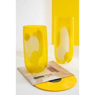 Vase en verre transparent jaune 16.5x13.5x33 cm
