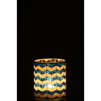 Photophore en verre bleu 8x8x10 cm