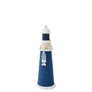 Phare décoratif en bois et corde bleu 10x10x32 cm