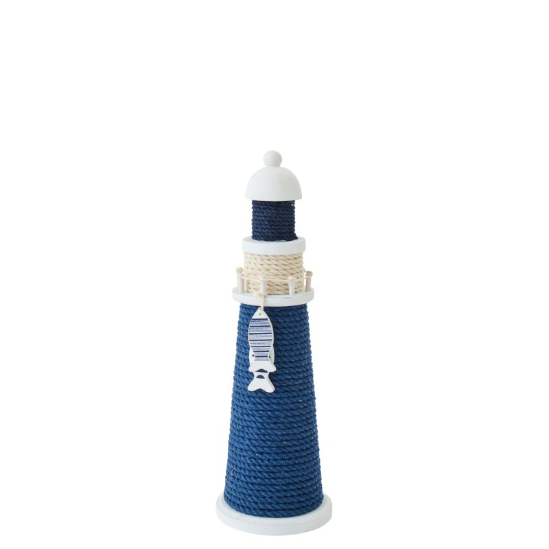 Farol decorativo em madeira e corda azul 10x10x32 cm Farol decorativo em madeira e corda azul 10x10x32 cm
