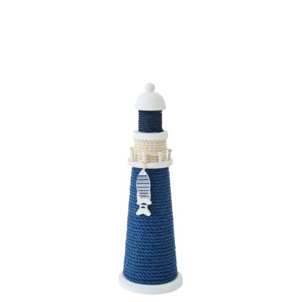 Faro decorativo de madera y cuerda azul 10 x 10 x 32 cm
