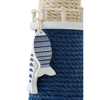 Lampada decorativa in legno e corda blu 10x10x32 cm
