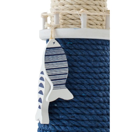Phare décoratif en bois et corde bleu 10x10x32 cm
