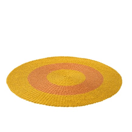 Tapete redondo em ráfia amarela e laranja, 150 x 150 x 1 cm