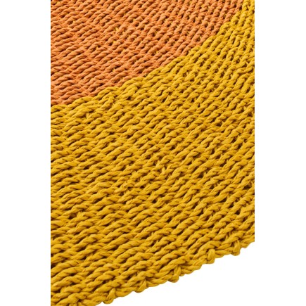 Tapete redondo em ráfia amarela e laranja, 150 x 150 x 1 cm
