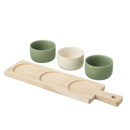 Set da tapas con 3 ciotole in ceramica verde, 39x10x6 cm