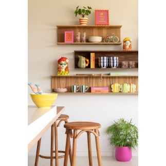 Banco de bar em madeira de teca bege 35x35x75 cm