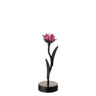 Lampada da tavolo a LED a forma di fiore rosa in metallo nero, 12,6 x 9,5 x 26,6 cm