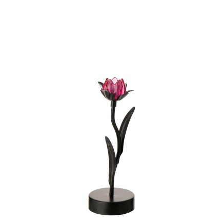Lampada da tavolo a LED a forma di fiore rosa in metallo nero, 12,6 x 9,5 x 26,6 cm