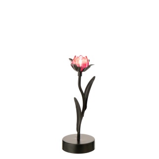 Candeeiro de mesa LED em forma de flor rosa, em metal preto, 12,6 x 9,5 x 26,6 cm