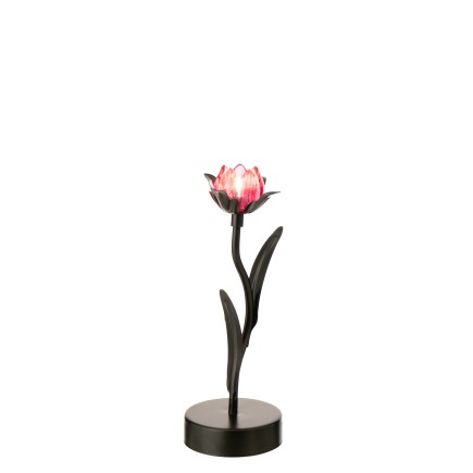 Candeeiro de mesa LED em forma de flor rosa, em metal preto, 12,6 x 9,5 x 26,6 cm