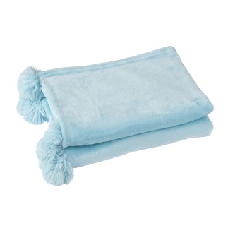 Plaid avec pompon en polyester bleu ciel 170x130cm