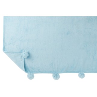 Manta con pompón de poliéster azul cielo de 170x130cm