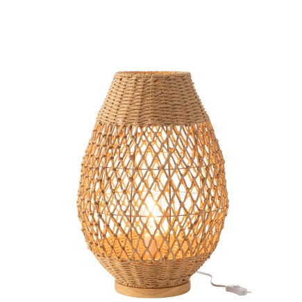 Candeeiro de mesa em metal e madeira bege 38x38x54,5 cm