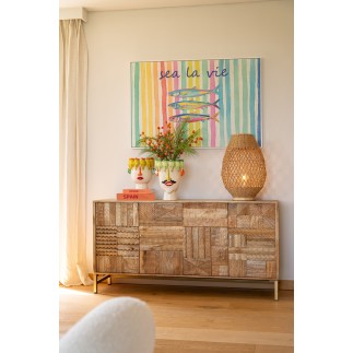 Lampada da tavolo in metallo e legno beige 38x38x54.5 cm